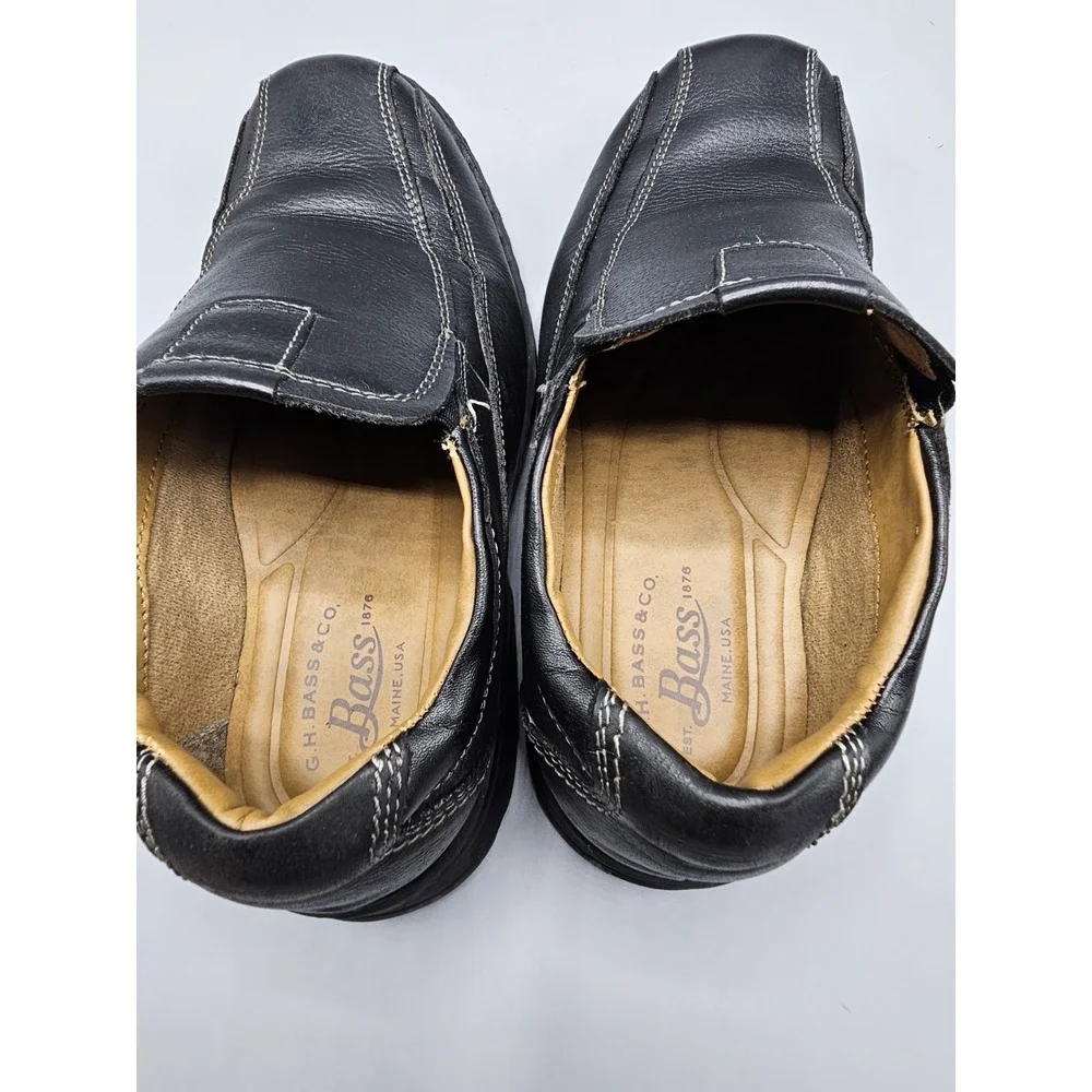 GH Bass Co Lenny Black Leather Slip On Loafers Boat‎ Shoes Mens Size 7 M